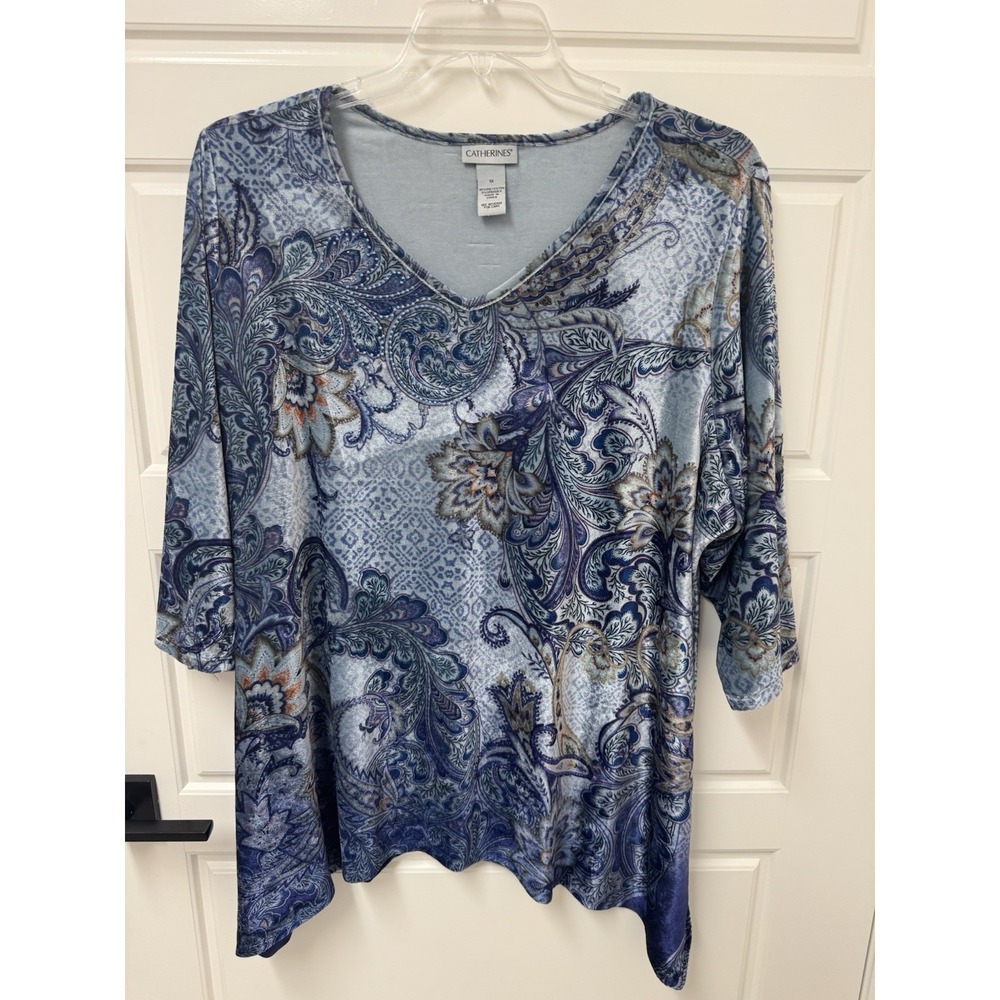 1X Catherine's Top Blouse Pullover  Beaded  Stretch Nice A4